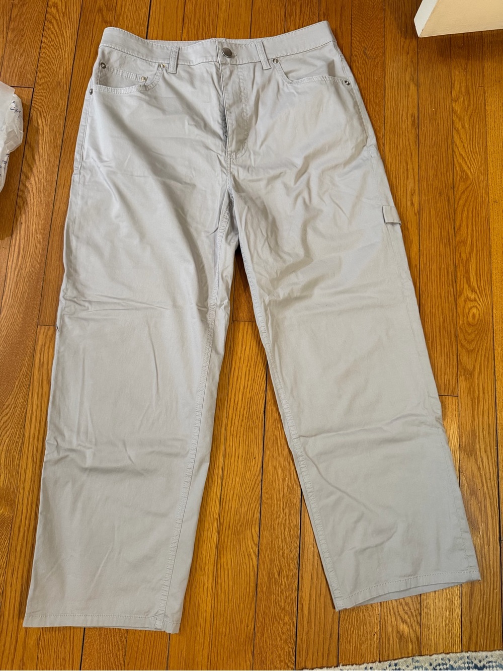 Tibi Women’s Garment Dyed Silky Cotton cropped slouchy Light Gray Cargo Pants
